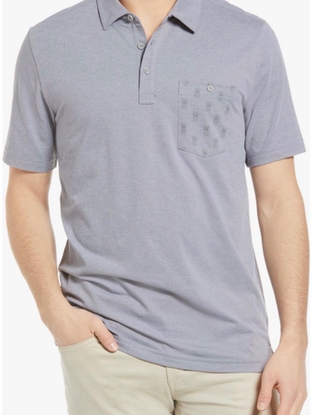 Travis Mathew Can Can Golf Polo Shirt Mens Large Heather Gray Pineapple Pocket